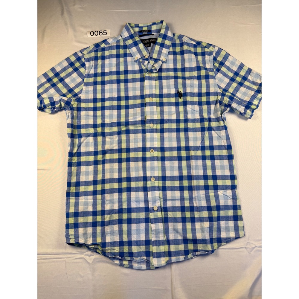 US Polo Assn Mens Small Blue Green Plaid Short Sleeve Button Down Shirt 11H0412